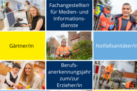 Die Fotocollage zeigt Szenen aus verschiedenen Ausbildungsberufen.