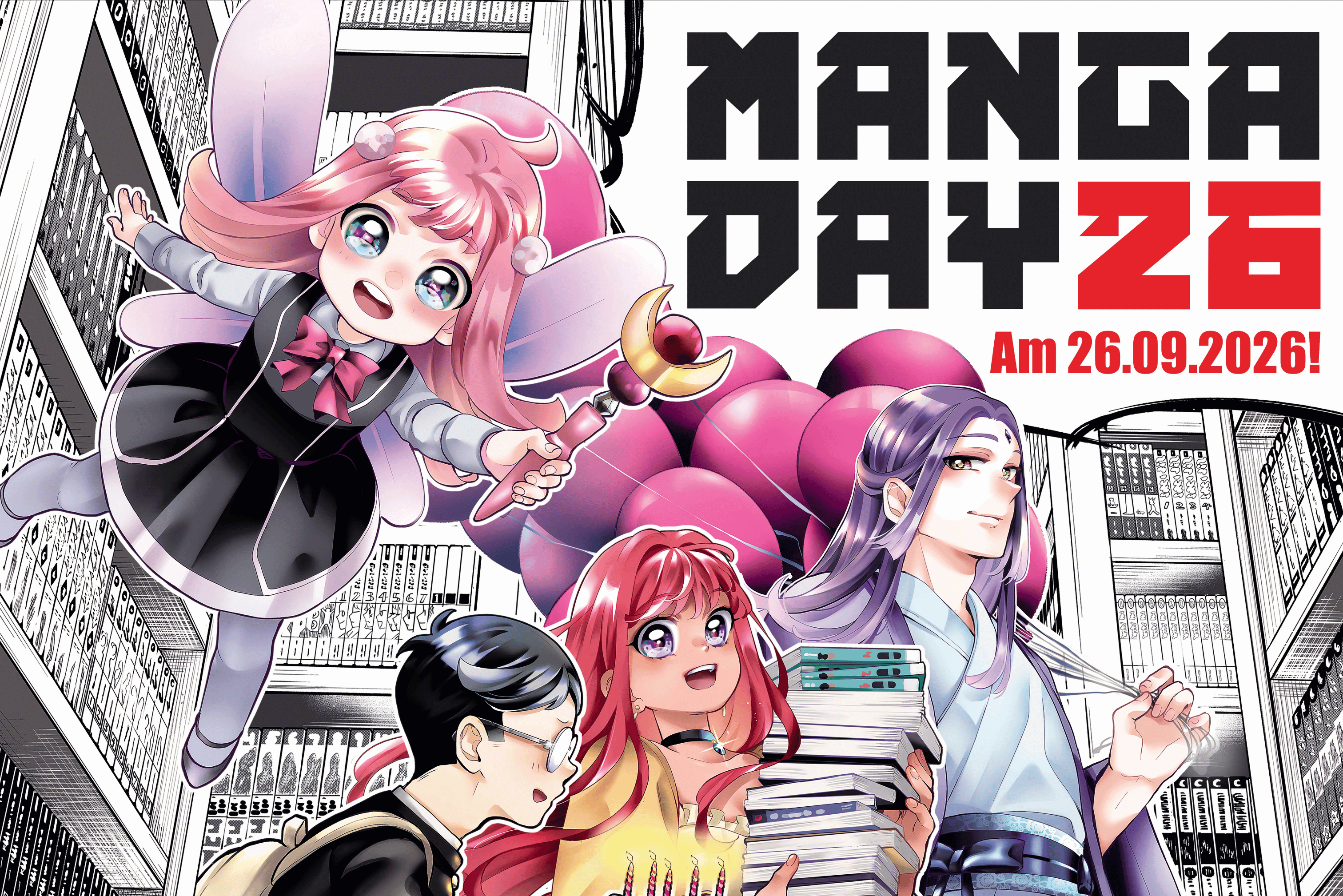 Auf dem Bild ist die obere Hälfte vom Manga Day Plakat zu sehen. Darauf steht: Manga Day 26. Am 26.09.2026!